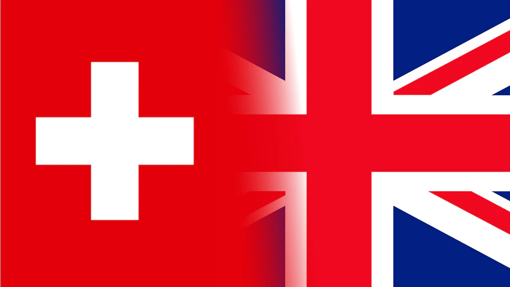 Die Flaggen der Schweiz und des Vereinigten Königreichs.